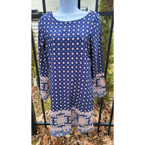 Emory Park Geometric Pattern Round Neck Casual Day Dress Size M RN150025 Blue